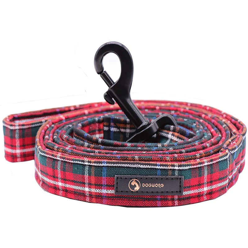 Red Plaid Dog Collar and Leash Set with Bow Tie Personal Custom Adjustable Pet Puppy 100% Cotton Dog Birthday Gift